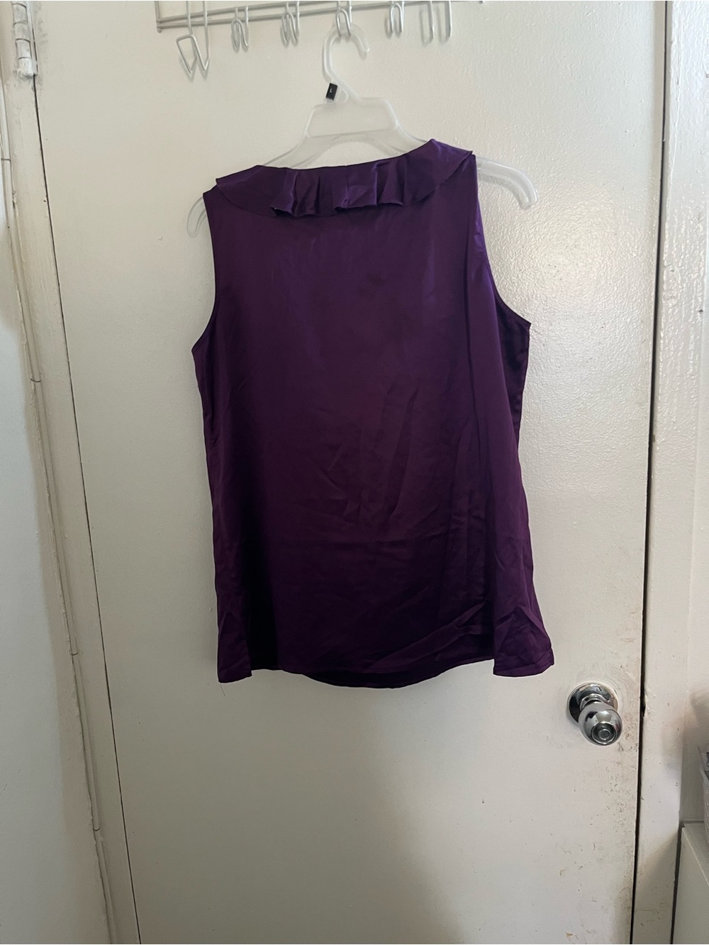 Undercover agent by Kathleen kirkwood. Purple Ruffle V-Neck Satin Camisole - Picture 2 of 5